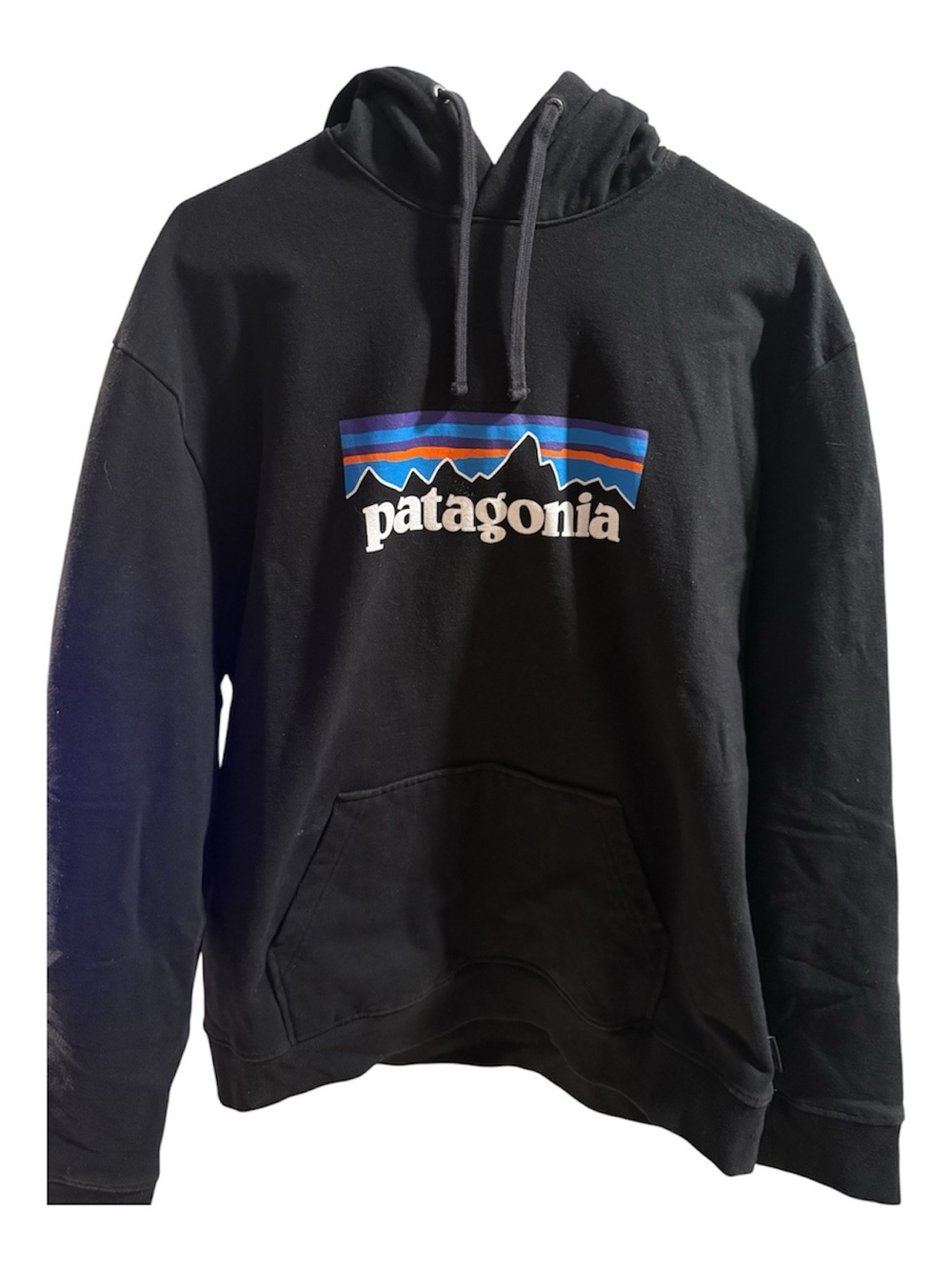 Patagonia Black Pullover Hoodie with Multicolor Logo